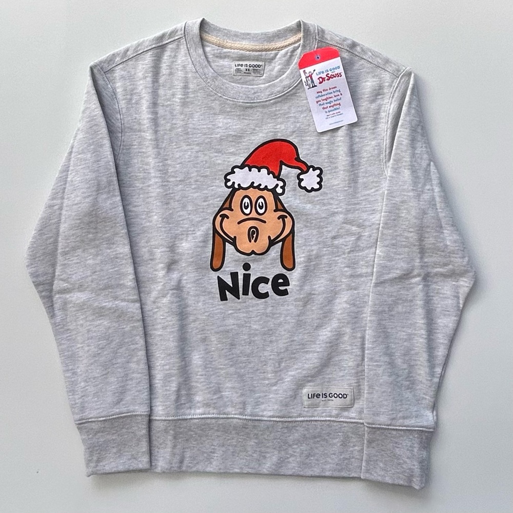 Life is Good x Dr.Seuss Grinch Dog Max Grey Crewneck Sweatshirt Size Women’s XS